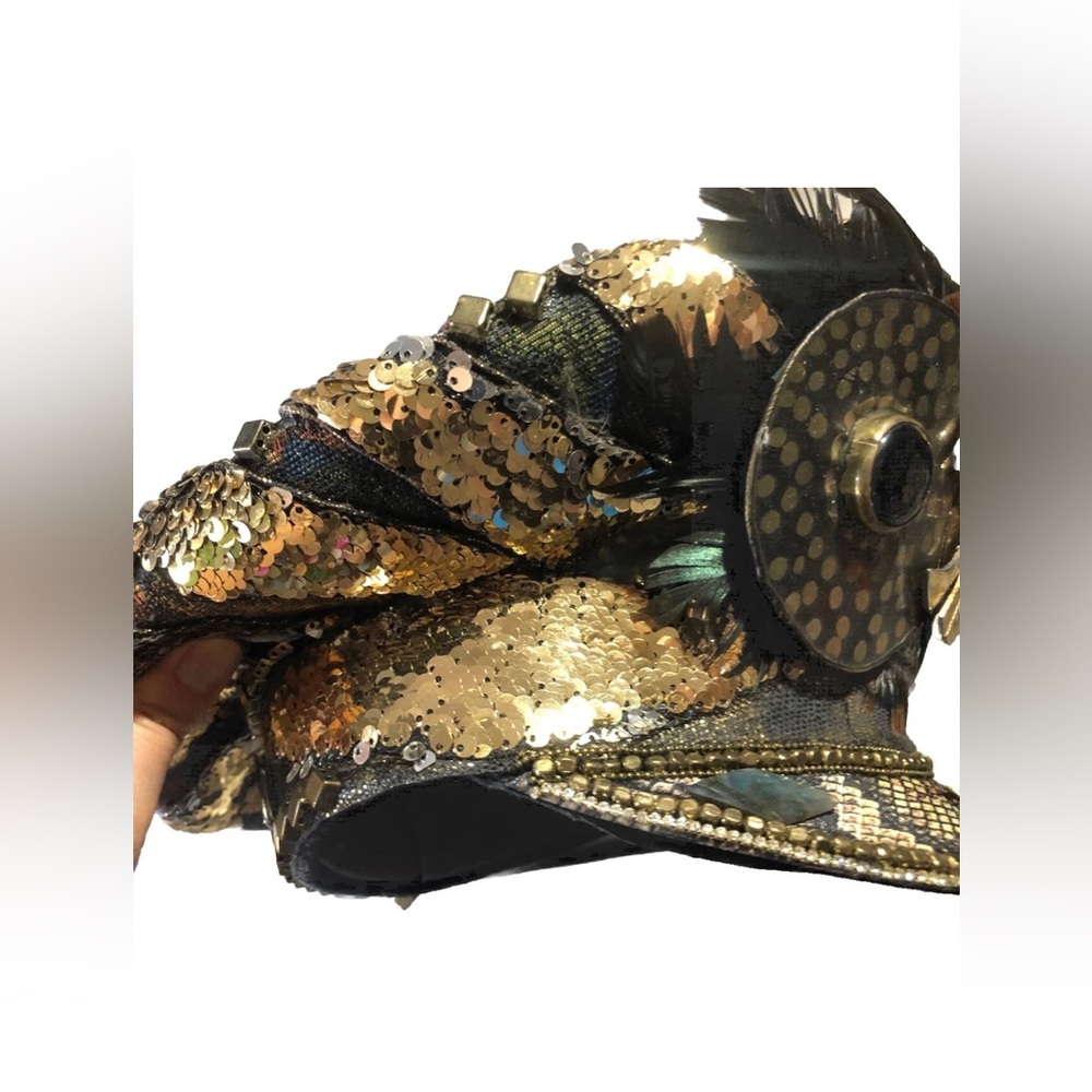 Burning Man Festival Gold Metallic Embellished Military Captains Hat